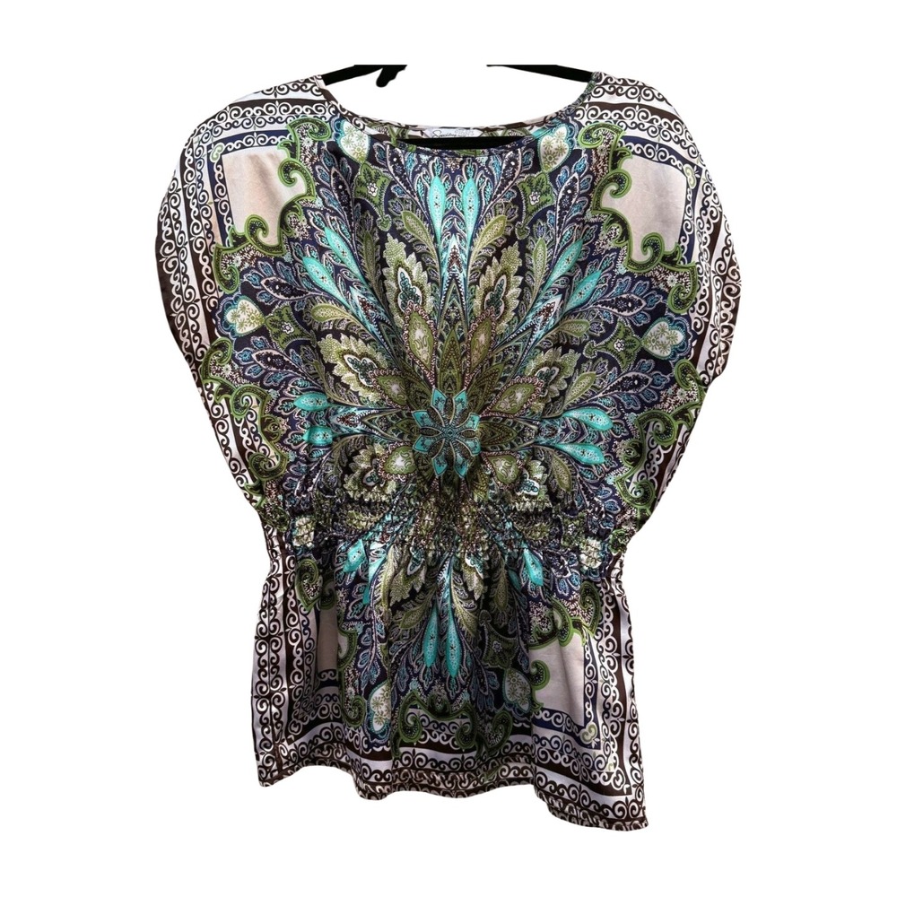 Speechless Women's Size M Kaftan Top Blouse Boho Paisley Print Elastic Waist